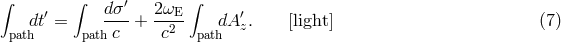 &int; &int; &prime; &int; dt&prime; = d&sigma;--+ 2-&omega;E dA &prime;. [light] (7 ) path pathc c2 path z