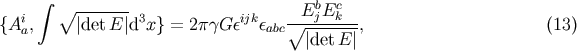 integral ------- b c {Ai , V~ |det E |d3x}= 2pgGeijke V~ -EjE-k-, (13) a abc |detE |