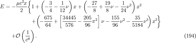 2 { ( ) ( ) E = - mc-x- 1 + - 3- -1n x + - 27-+ 19n - 1-n2 x2 2 4 12 8 8 24 ( [ ] ) } + - 675-+ 34445-- 205-p2 n - 155n2 - --35-n3 x3 64 576 96 96 5184 ( 1 ) +O -8 . (194) c