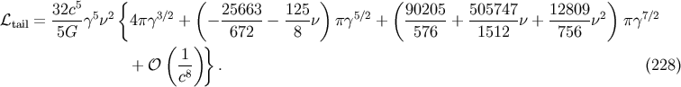 { ( ) ( ) 32c5 5 2 3/2 25663 125 5/2 90205 505747 12809 2 7/2 Ltail = ----g n 4pg + - ------- ----n pg + ------+ -------n + ------n pg 5G ( )} 672 8 576 1512 756 1- + O c8 . (228)