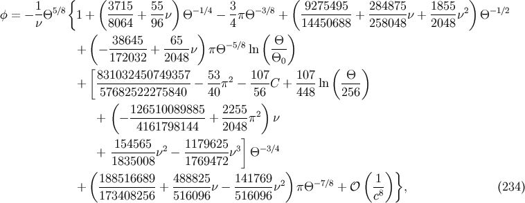 { ( ) ( ) f = - 1Q5/8 1 + 3715-+ 55n Q- 1/4 - 3pQ -3/8 + -9275495- + 284875-n + 1855-n2 Q -1/2 n 8064 96 4 14450688 258048 2048 ( 38645 65 ) ( Q ) + - ------- + -----n pQ - 5/8ln --- [ 172032 2048 Q0 ( ) 831032450749357 53 2 107 107 Q + ------------------ --p - ---C + ----ln ---- 57(682522275840 40 56) 448 256 126510089885-- 2255- 2 + - 4161798144 + 2048p n ] + 154565--n2- 1179625-n3 Q- 3/4 1835008 1769472 (188516689 488825 141769 ) ( 1 )} + -----------+ -------n- -------n2 pQ -7/8 + O -8 , (234) 173408256 516096 516096 c