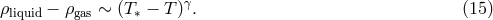γ ρliquid − ρgas ∼ (T∗ − T ) . (15 )