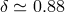 δ ≃ 0.88