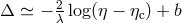 Δ ≃ − 2λ log(η − ηc) + b