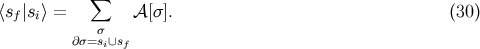 &sum; ⟨sf|si⟩ = &sigma; 𝒜 [&sigma; ]. (30 ) &part;&sigma;=si&cup;sf