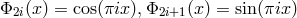 Φ2i(x) = cos(πix ),Φ2i+1 (x ) = sin(πix )